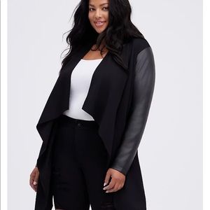 Torrid Black Ponte & Feaux Leather Drape Front Kimono Size 4 (4X)